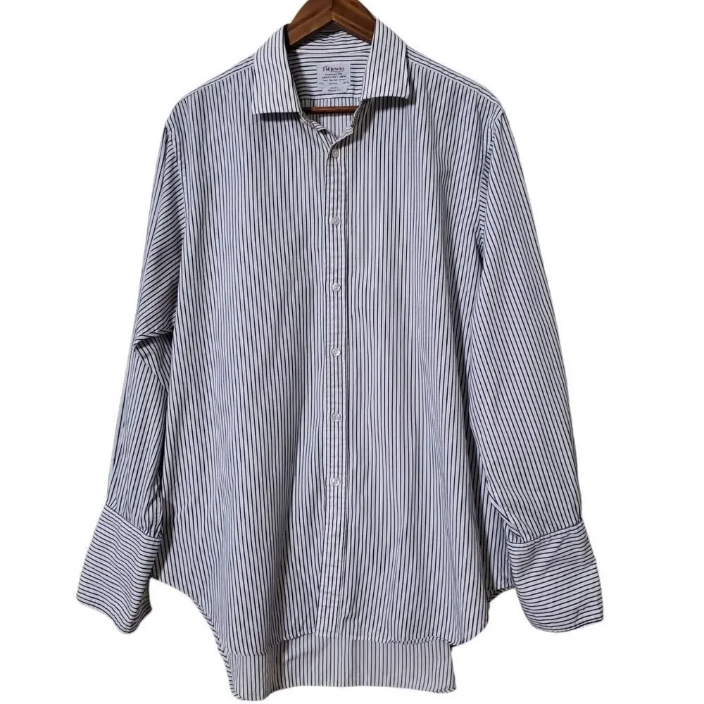TM Lewin Luxury Regular Fit Two-fold Cotton Shirt 17.5x34 White Striped Oxford